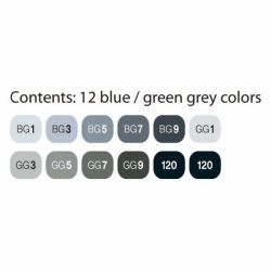 TOUCH Twin Marker - oboustranný fix - ShinHan Art - sada 12 ks - BLUE GREEN GREY