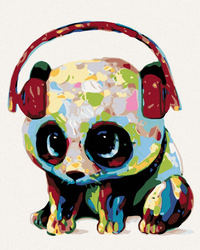 Malování podle čisel - Panda se sluchátky  - 40 x 50 cm - obtížnost 1 (velmi snadné)