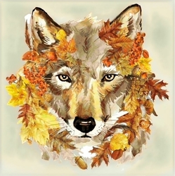 AUTUMN WOLF (Podzimní vlk) - Diamond painting - 38 x 38 cm