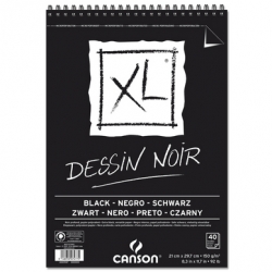 CANSON XL Dessin Noir BLACK černý skicák - koružková vazba (150 g/m2, 40 archů) - A4