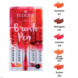 Royal Talens ECOLINE brush pen - štětcové fixy - rozmývatelné - SADA 5 ks RED - červené odstíny