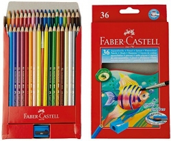 Faber-Castell akvarelové pastelky - sada 36 ks - ořezávátko a štětec