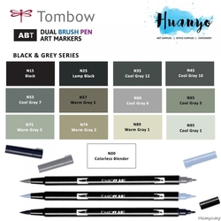 Tombow ABT Dual brush pen - oboustranný fix  – sada 6 ks - GRAY COLORS