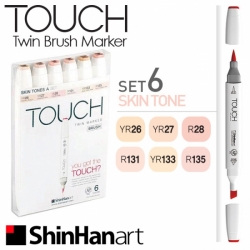 TOUCH Twin Brush Marker - oboustranný fix - ShinHan Art - sada 6 ks - SKIN TONES A
