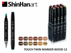 TOUCH Twin Marker PEVNÝ - oboustranný fix - ShinHan Art - sada 12 ks - WOOD - hnědé odstíny
