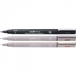 UNI Uni-ball PIN Fineliner Drawing pens (LIGHT GREY & BLACK) - tenké linery - sada 3 ks