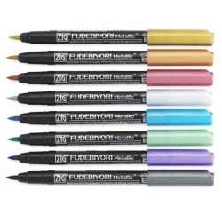 Zig Fudebiyori Metallic Brush Pens - metalické markery - sada 8 ks
