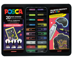 Posca - limitovaná edice - Sada GROOVY COLOURS - akrylové popisovače POSCA - 20 ks v kovovém boxu