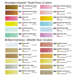 MUNGYO sada profesionálních akvarelových barev - Brilliant Memories - 12 ks půlpánvičky - metalické barvy