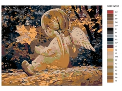 Malování podle čisel - Andílek s copánky a javorovým listem - 40 x 50 cm - obtížnost 2 (snadné)