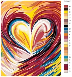 Malování podle čisel - DUHOVÉ MALOVÁNÍ SRDCE - 40 x 50 cm - obtížnost 1 (velmi snadné)