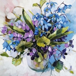 VIOLETS AND SNOWDROPS (Fialky a sněženky) - Diamond painting - 38 x 38 cm