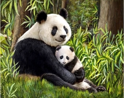 PANDA MOTHER (Máma panda) - Diamond painting - 48 x 38 cm