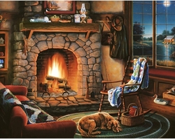 BY THE FIRESIDE (U krbu)- Diamond painting - 48 x 38 cm