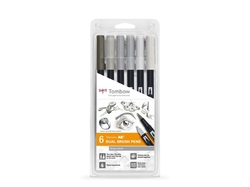 Tombow ABT Dual brush pen - oboustranný fix  – sada 6 ks - GRAY COLORS