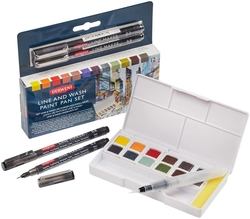 DERWENT Line and wash paint Set - sada 12 ks - rozmývatelné pánvičky