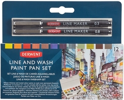 DERWENT Line and wash paint Set - sada 12 ks - rozmývatelné pánvičky