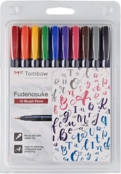 Tombow Fudenosuke BRUSH PEN - colour (tvrdost 1 - hard) - sada 10 ks