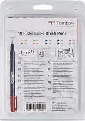 Tombow Fudenosuke BRUSH PEN - colour (tvrdost 1 - hard) - sada 10 ks