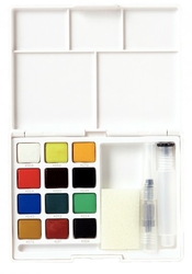 KOI Water Colors sada akvarelových barev s plnitelným štětcem v sadě - 12 ks půlpánvičky