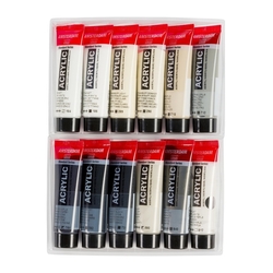 Royal Talens AMSTERDAM GREY ODSTÍNY - akrylové barvy v tubě - sada 12 x 20 ml