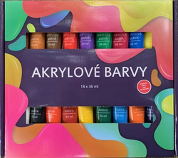 Akrylové barvy 36 ml v tubě - sada 18 ks