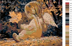 Malování podle čisel - Andílek s copánky a javorovým listem - 40 x 50 cm - obtížnost 3 (Střední)