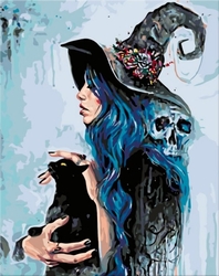 Malování podle čisel - Čarodějka s černou kočkou - 40 x 50 cm - obtížnost 2 (snadné)