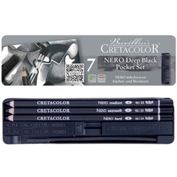 Cretacolor - Nero Deep Black Pocket Set - Sada pro skicování a kresbu v kovovém pouzdře - 7 ks