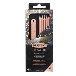 DERWENT Metallic 20th anniversary - metalické pastelky - sada 7 ks - copper ruler set