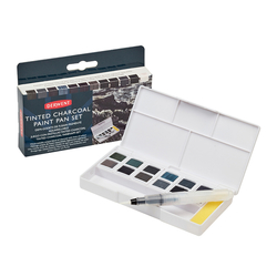 DERWENT Tinted Charcoal Paint Pan Set - sada 12 ks - rozmývatelné pánvičky