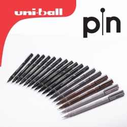 UNI Uni-ball PIN Fineliner Drawing pens (GREY & BLACK) - tenké linery - sada 5 ks