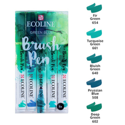 Royal Talens ECOLINE brush pen - štětcové fixy - rozmývatelné - SADA 5 ks GREEN BLUE - zelenomodré odstíny