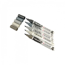 Royal Talens ECOLINE brush pen - štětcové fixy - rozmývatelné - SADA 5 ks GREY - odstíny šedé