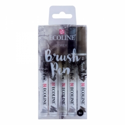 Royal Talens ECOLINE brush pen - štětcové fixy - rozmývatelné - SADA 5 ks GREY - odstíny šedé
