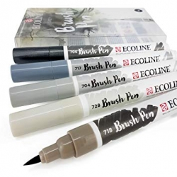 Royal Talens ECOLINE brush pen - štětcové fixy - rozmývatelné - SADA 5 ks GREY - odstíny šedé
