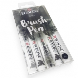 Royal Talens ECOLINE brush pen - štětcové fixy - rozmývatelné - SADA 5 ks GREY - odstíny šedé