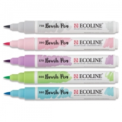 Royal Talens ECOLINE brush pen - štětcové fixy - rozmývatelné - SADA 5 ks PASTEL - pastelové barvy