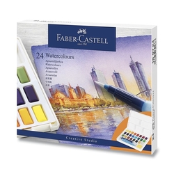 Faber-Castell WATERCOLOR - akvarelové barvy s paletkou - sada 24 ks