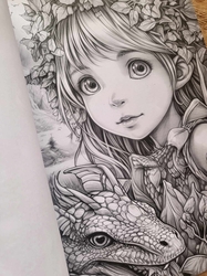 Fairies & Dragons Grayscale Coloring Book - Max Brenner 