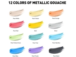 HIMI Gouache Paint Twin Cup - kvašové barvy - sada 12 x 12 ml - METALICKÉ