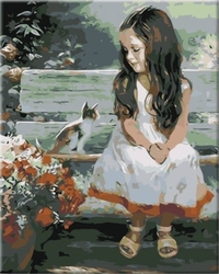 Malování podle čisel - Holčička s kotětem - 40 x 50 cm - obtížnost 2 (snadné)