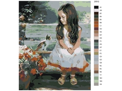 Malování podle čisel - Holčička s kotětem - 40 x 50 cm - obtížnost 2 (snadné)