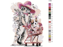 Malování podle čisel - Kočka a štěně v nákupním vozíku - 40 x 50 cm - obtížnost 3 (Střední)