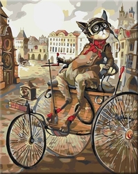 Malování podle čisel - KOCOUR NA TROJKOLE - 40 x 50 cm - obtížnost 3 (Střední)
