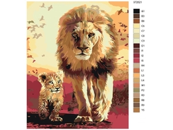 Malování podle čisel - Kráčející lev se lvíčetem - 40 x 50 cm - obtížnost 2 (snadné)