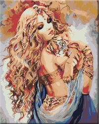 Malování podle čisel - Krásná žena a tygří mládě - 40 x 50 cm - obtížnost 3 (Střední)