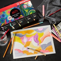 STABILO ARTY - Kreativní sada - Linery, Fixy, Zvýrazňovače, Akvarel. pastelky, 50 ks