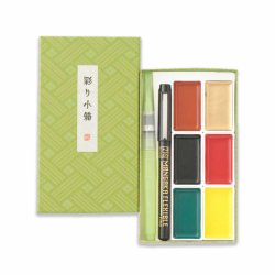Kuretake GANSAI TAMBI  - akvarelové barvy - Irodori Kobako 6 Color Travel Set, Green