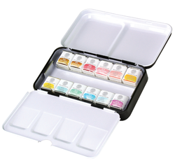 MUNGYO sada profesionálních akvarelových barev - Nostalgia of Pastel - 12 ks půlpánvičky - pastelové barvy